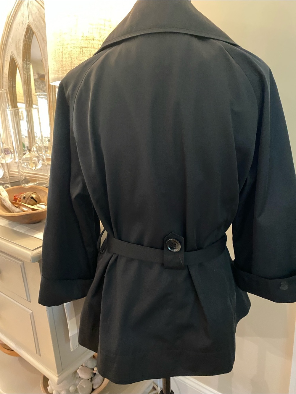 White House Black Market Black Belted Trench Coat - Picture 3 of 4